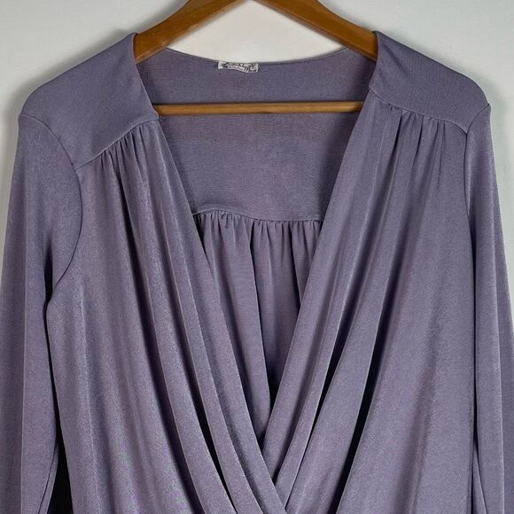 Intimately‎ Free People Turnt Bodysuit Long Sleeves Wrap Top Silver Mauve L NEW - Picture 4 of 14